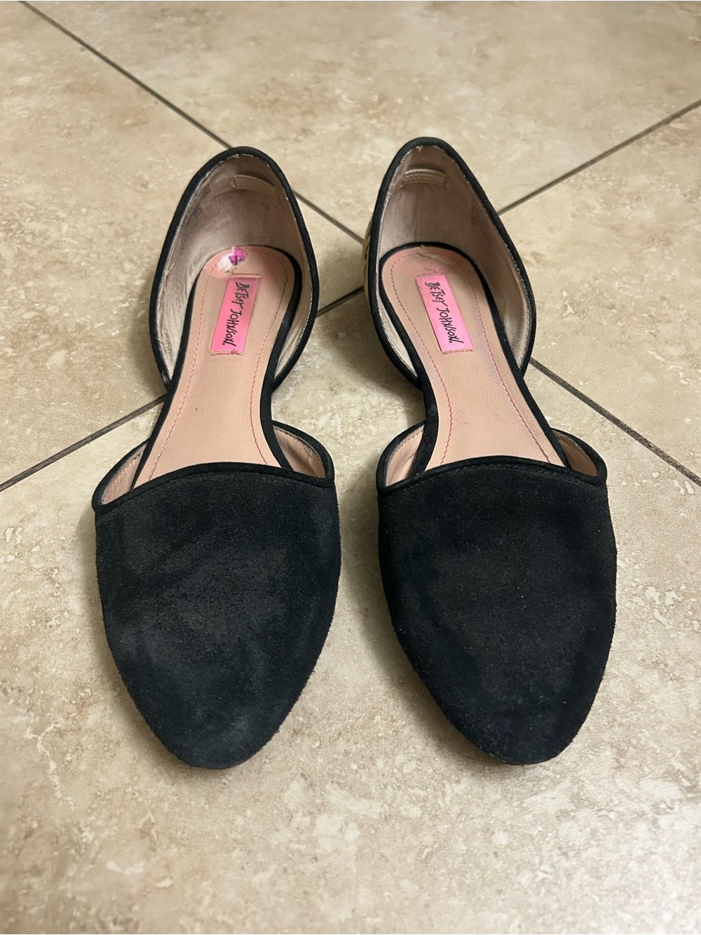 Betsey Johnson Black Suede Pointed D'Orsay Flats